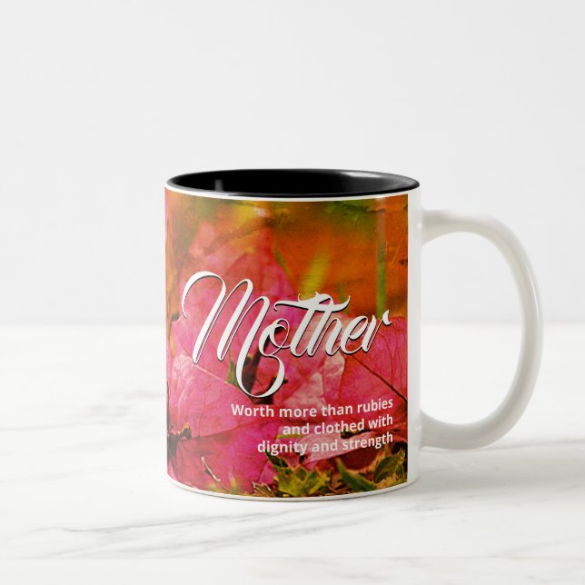 PROVERBS 31 Pink Floral Christian Mother's Day Two-Tone Coffee Mug (Right)