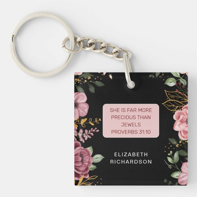 Proverbs 31 scripture pink and black  key ring (Front)