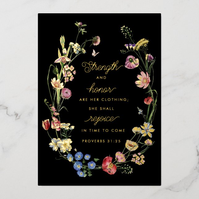 Proverbs 31 Wildflowers Foil Desk Print   Foil Holiday Card (Front)