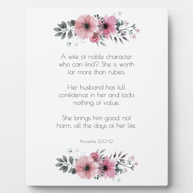 Proverbs 31 Woman Bible Verse with Flowers Plaque (Front)