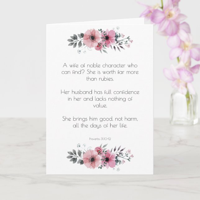 Proverbs 31 Woman Bible Verse with Pink Flowers Card (Orchid)