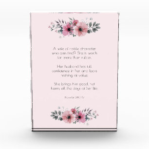 Proverbs 31 Woman Bible Verse with Pink Flowers Photo Block