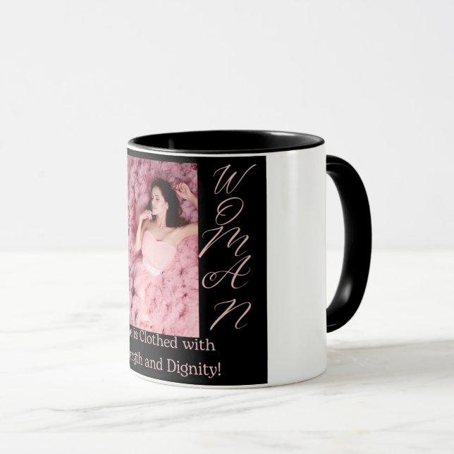 Proverbs 31 Woman Black & Pink Front Coffee Mug (Front Right)