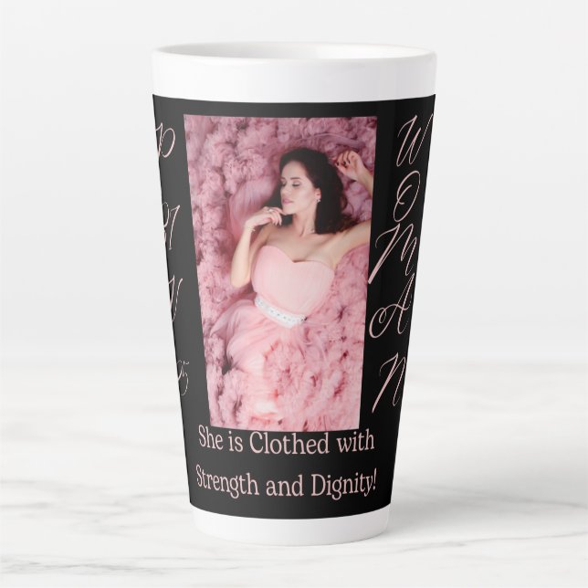 Proverbs 31 Woman Black & Pink Latte Mug (Front)