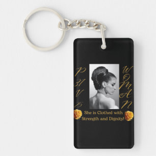 PROVERBS 31 WOMAN BLACK, YELLOW & GREY KEYCHAIN