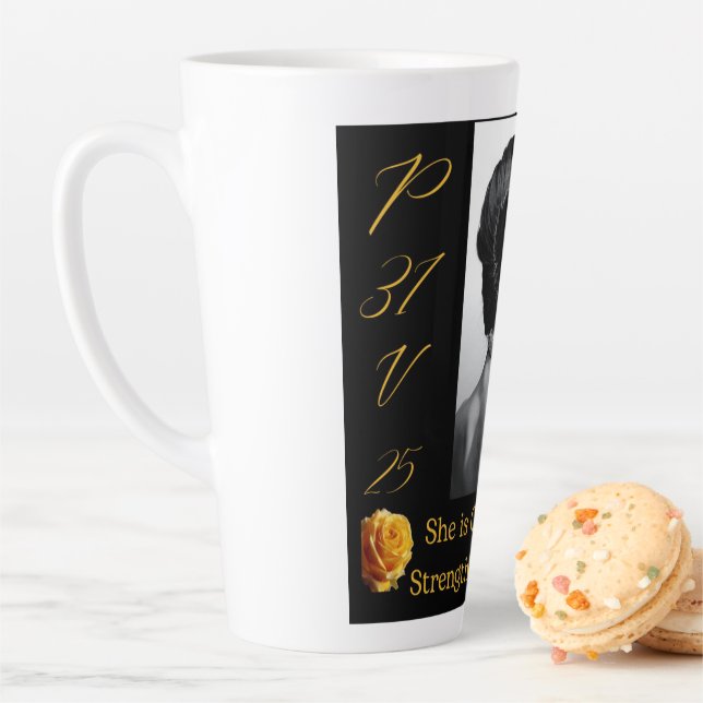 Proverbs 31 Woman Black & Yellow Large Latte Mug (In Situ)