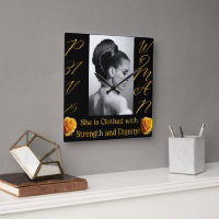 Proverbs 31 Woman Black & Yellow Square Clock
