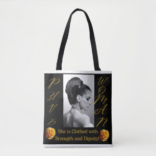 PROVERBS 31 WOMAN BLACK & YELLOW TOTE BAG