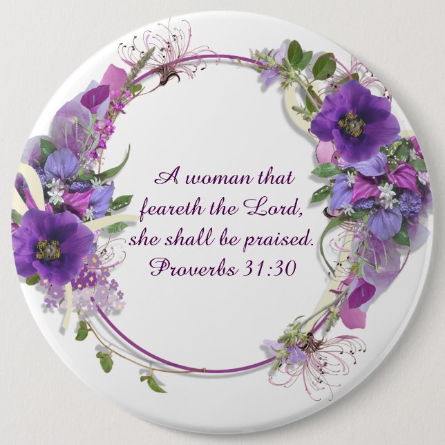 Proverbs 31 Woman Christian Purple Flower Wreath 6 Cm Round Badge (Front)