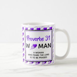 PROVERBS 31 WOMAN Purple Hearts Christian Coffee Mug