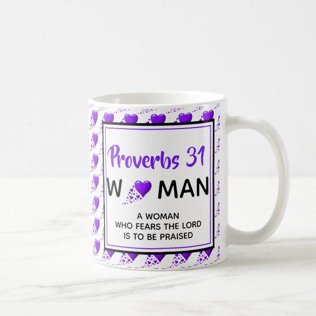 PROVERBS 31 WOMAN Purple Hearts Christian Coffee Mug (Right)