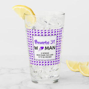 PROVERBS 31 WOMAN Purple Hearts Christian Drinking Glass