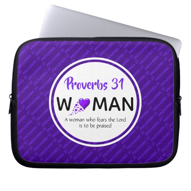 PROVERBS 31 WOMAN Purple Inspirational Christian Laptop Sleeve (Front)