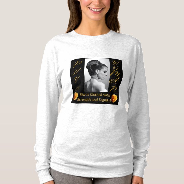 Proverbs 31 Woman White Long Sleeve T-Shirt (Front)