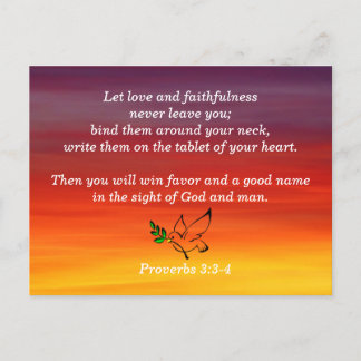 Proverbs 3:3-4 Faithfulness Bible Verse Memory Postcard