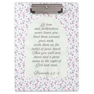 Proverbs 3:3–4 Floral Scripture Clipboard