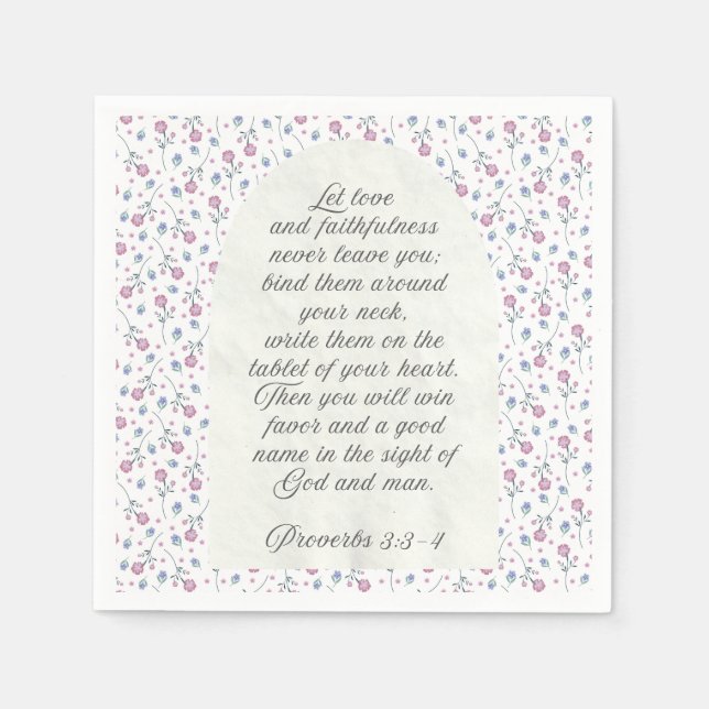 Proverbs 3:3–4 Floral Scripture  Napkin (Front)