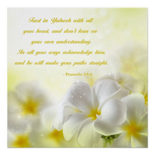 Proverbs 3:5-6   Bible Quote   Yellow Floral Poster