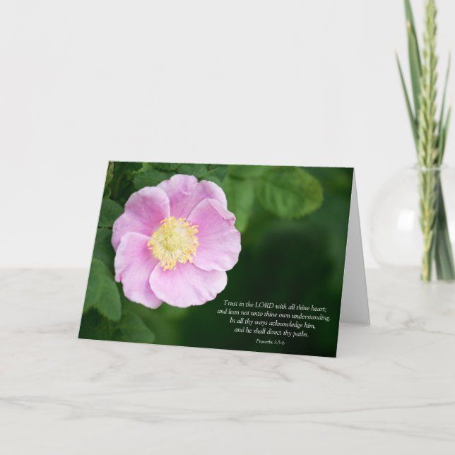 Proverbs 3:5-6 Christian Bible Verse Pink Flower Card (Front)