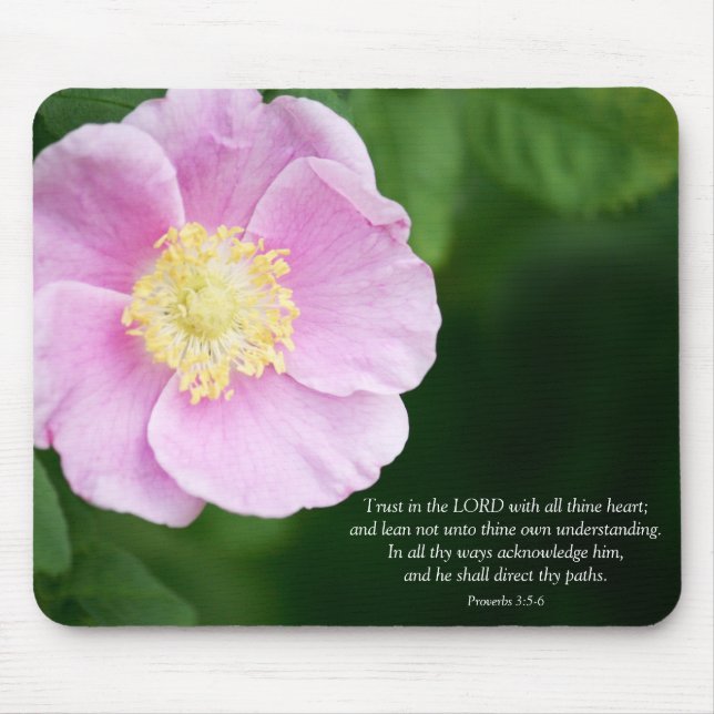 Proverbs 3:5-6 Christian Bible Verse Pink Flower Mouse Mat (Front)