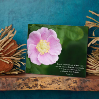 Proverbs 3:5-6 Christian Bible Verse Pink Flower Plaque