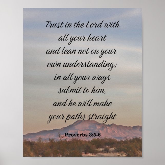 Proverbs 3:5-6, Inspirational Bible Verse Poster (Front)