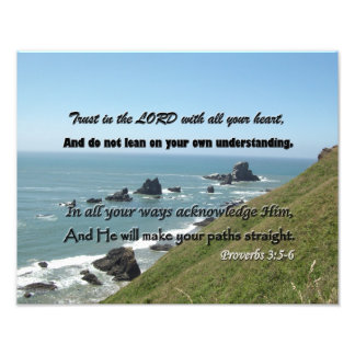 Proverbs 3:5-6 on a Rocky Oregon Coast Background Photo Print