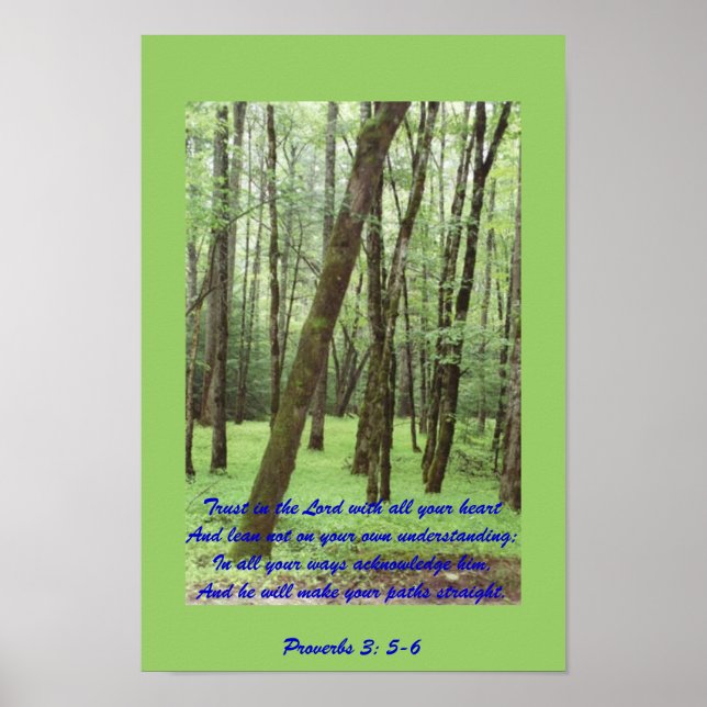 Proverbs 3: 5-6 poster with beautiful green trees (Front)