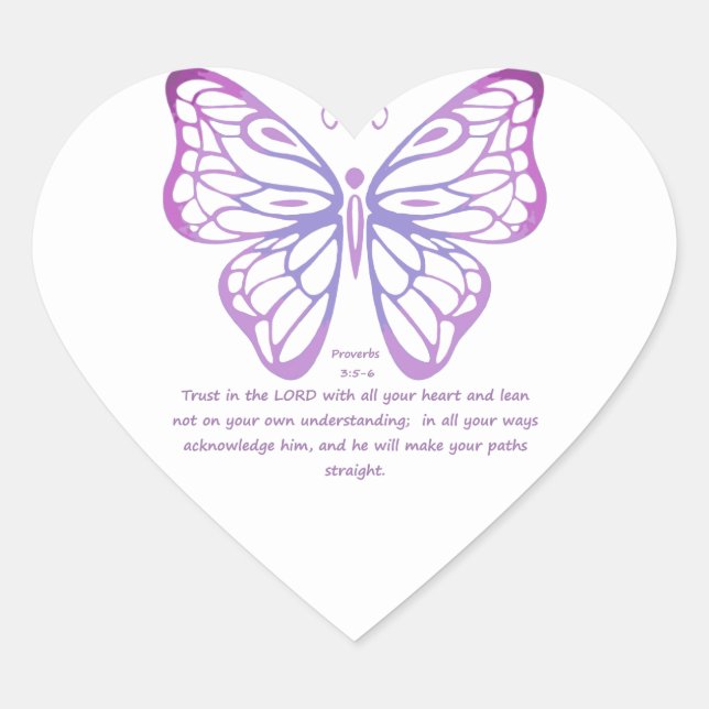 Proverbs 3:5,6 Scripture Inspiration Butterfly Heart Sticker (Front)