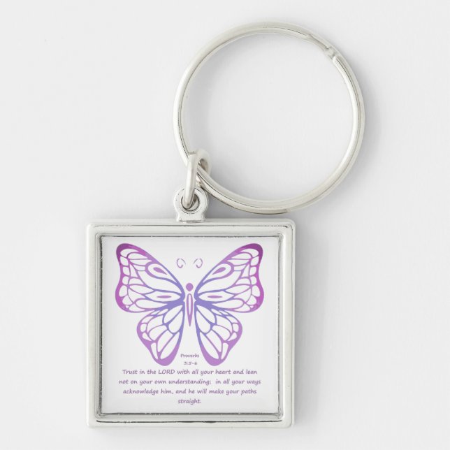 Proverbs 3:5,6 Scripture Inspiration Butterfly Key Ring (Front)