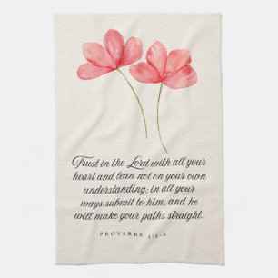 Proverbs 3:5–6 Trust in the Lord Pink Floral Tea Towel