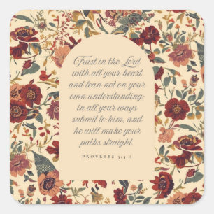 Proverbs 3:5–6 Trust in the Lord Vintage Floral Square Sticker