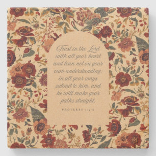 Proverbs 3:5–6 Trust in the Lord Vintage Floral Stone Coaster