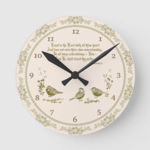 Proverbs 3:5-6 Wall Clock with Birds, Flowers