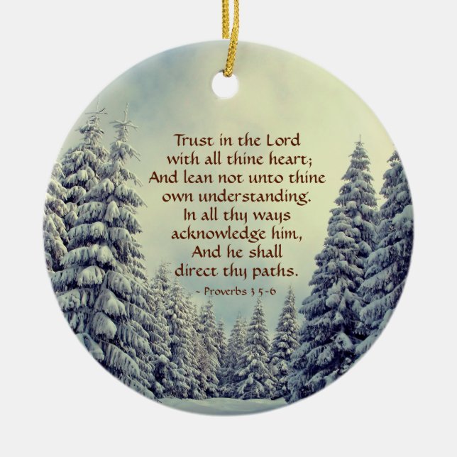Proverbs 3:5-6 Winter Scene Personalised Ceramic Tree Decoration (Front)