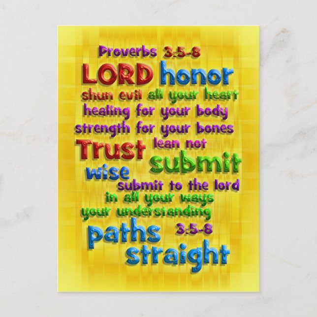 Proverbs 3:5-8 Yellow Foil Postcard (Front)