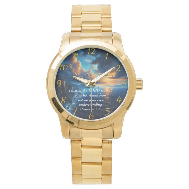 Proverbs 3:5 beautiful Ocean and the Sky  Large Cl Watch (Front)
