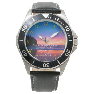 Proverbs 3:5 beautiful Ocean and the Sky  Large Cl Watch