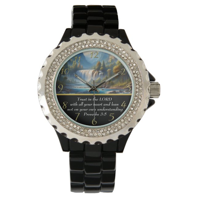 Proverbs 3:5 Christian Faith moutain lake  Watch (Front)