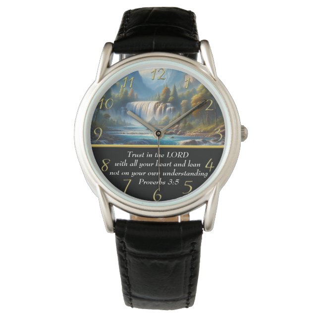 Proverbs 3:5 Christian Faith moutain lake  Watch (Front)