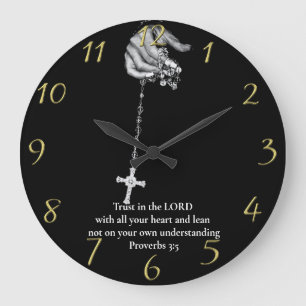 Proverbs 3:5 hand holding cross  large clock