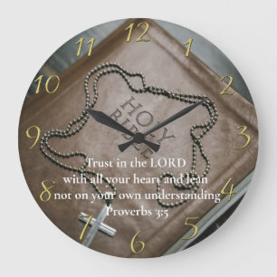 Proverbs 3:5 Holy Bible with cross Large Clock