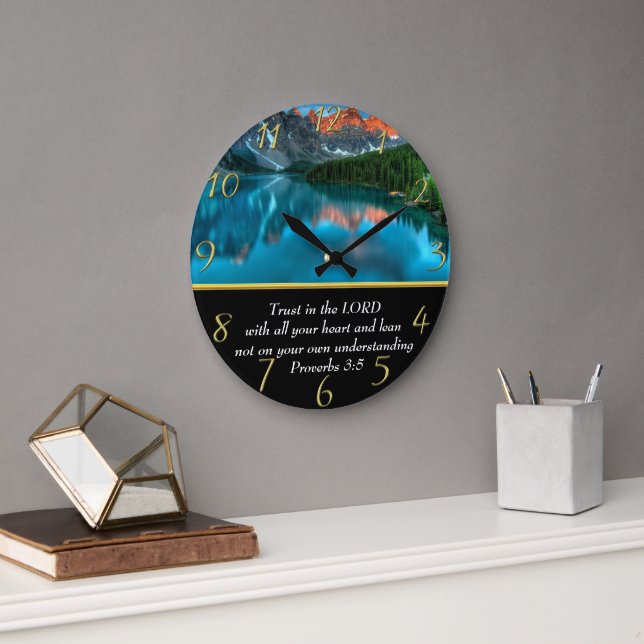 Proverbs 3:5 moutain lake large clock (Office)
