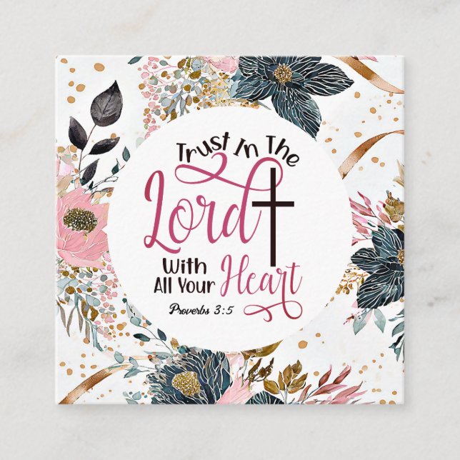 Proverbs 3:5 Trust in the Lord Bible Verse Square Business Card (Front)