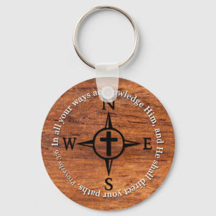 Proverbs 3:6 Direct Your Paths Bible Verse Compass Key Ring
