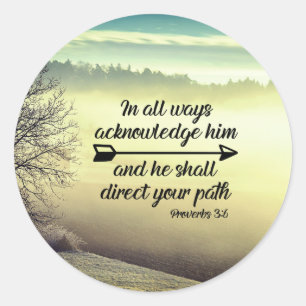 Proverbs 3:6 He shall direct your path Bible Verse Classic Round Sticker