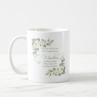 Proverbs 9:10 Eucalyptus White Roses Sage Green Coffee Mug