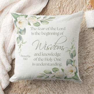 Proverbs 9:10 Eucalyptus White Roses Sage Green Cushion