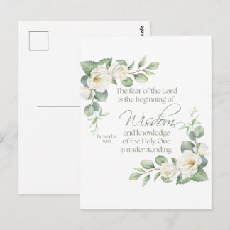 Proverbs 9:10 Eucalyptus White Roses Sage Green Postcard