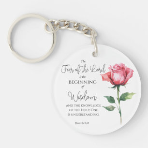 Proverbs 9:10 Fear of the Lord Rose Flower Bible Key Ring